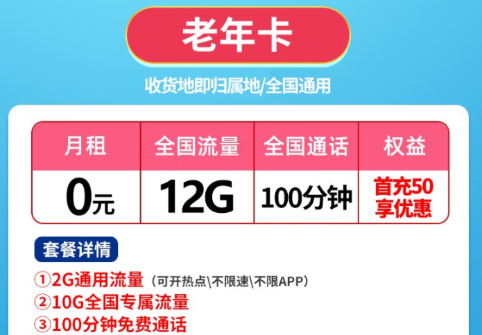 有沒有0月租的流量卡？聯通老年卡、親情卡0月租有流量包免費通話
