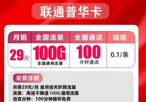 聯通的流量手機卡好用嗎？聯通普華卡29元=100G通用流量+100分鐘免費通話