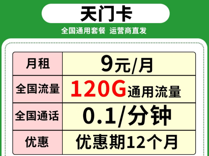 聯(lián)通9元流量卡套餐推薦|聯(lián)通風(fēng)聲卡、天門卡|全通用流量?jī)?yōu)惠期1年