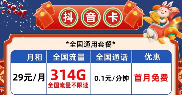 有哪些性價比高的電信流量卡？電信抖音卡29元314G|長期校園卡、風雨卡29元100G
