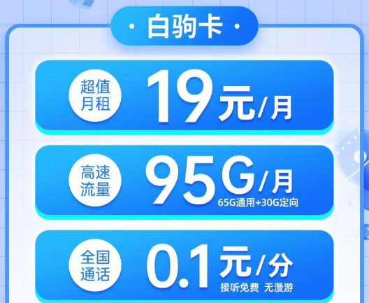 電信19元白駒卡95G流量、電信29元純流量雙星卡180G超大流量無合約的電信優惠套餐